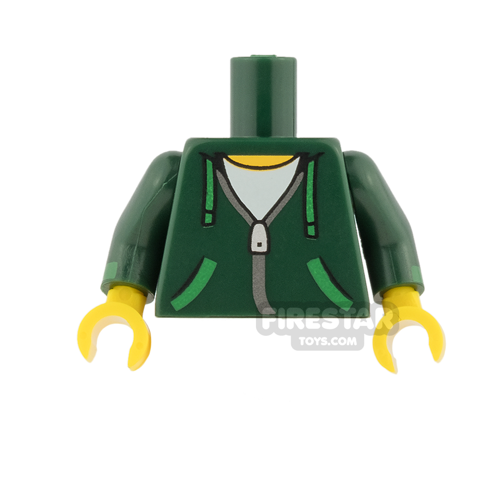 LEGO Mini Figure Torso - Dark Green Hoodie with Zip